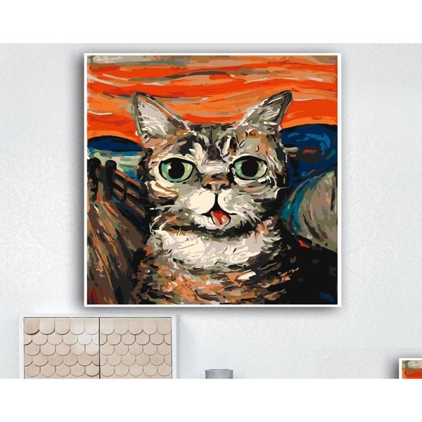 Peintures Yijie Peinture de bricolage par numéros mignon chat dessin animé illustration Ding sur toile peint à la main art cadeau décoration de la maison 7347369 Dro Dhgyw