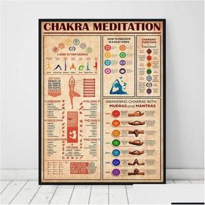 Pinturas póster de yoga vintage Una guía de Chakras Meditation Babas de conocimiento de arte Imprimir Pintura Pintura Picture Studio Home Decoratio Dhsdv