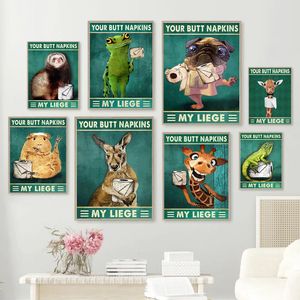 Schilderijen Uw Kont Cartoon Retro Poster Print Toiletpapier Leuke Foto Giraffe Kikker Dier Canvas Schilderij Grappige Moderne Kamer Home Decor 231011