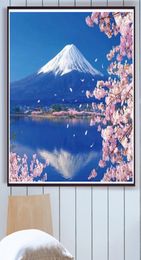 Paintmake paysage peinture pour travaux manuels par numéros sans cadre mont Fuji peinture à l'huile sur toile fleurs de cerisier pour la décoration intérieure Art Picture6865694
