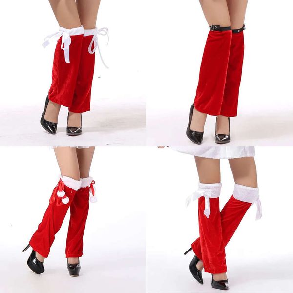 Paire 1 Veet de Noël rouge pour femmes avec garnitures floues blanches Bows Balls LEGHERS CUFFS Toppers Boot Boot Couvrer la taille gratuite multi-style