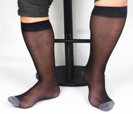 Paire de chaussettes en soie pour hommes, noir, or, bleu, larges rayures, bout transparent, haute, fine, respirante, Sexy, doux, Blazer, accessoire 9025121