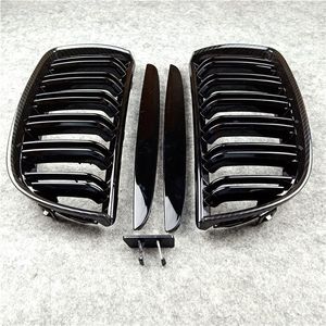 Paar koolstoflook mesh grille voor BMW 3-serie E90 ABS dubbele lijn glanzende/m kleur voor auto nier grill grills 2005-2007