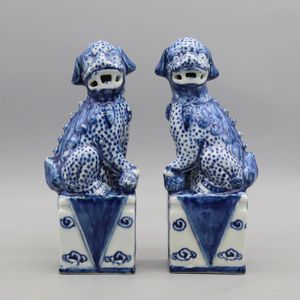 Paire de chiens foo fu chiens de bouddha chiens chinois gardien lions sculpture céramique décoration de maison 240429