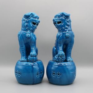 Par de perros Foo, perros Fu, perros Buda, leones guardianes chinos, escultura de cerámica