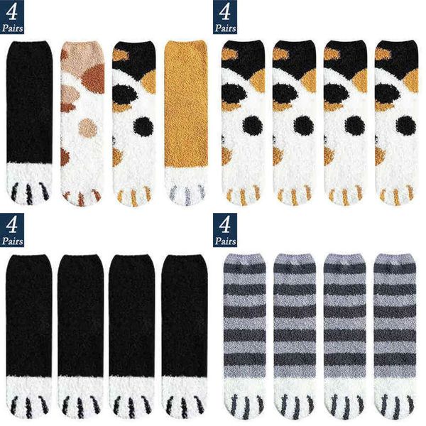 Paies 4 Femmes / hommes Hiver Cat chaud PAW PAW CARIAL ANIMAUX VEET SOFT SOCK SOCK KAWAII Fashion Fashion Happy Sleeping chaussettes 211204 S 21120