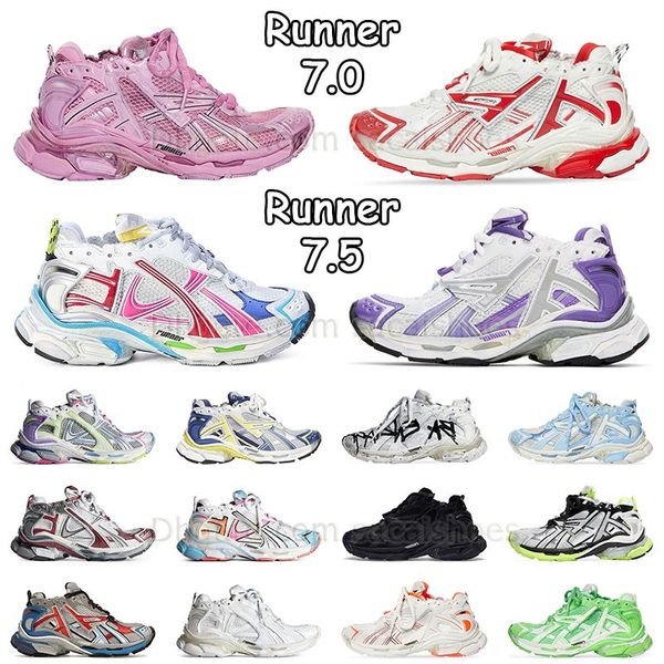 Pares Diseñadores Mujeres Hombres Zapatos casuales 7 Track Runner 7.0 7.5 Transmit Sense Trainers Graffiti Negro Blanco Rosa Azul Borgoña Deconstrucción Senderismo Caminar Zapatillas de deporte