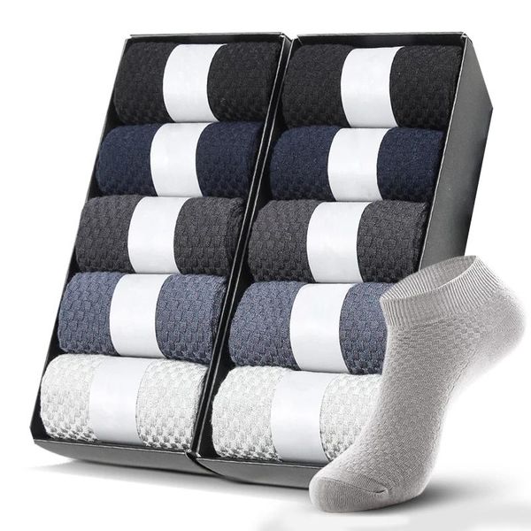 Ensemble de chaussettes Tube court en Fiber de bambou pour hommes, paires/lot, robe d'affaires à carreaux de styliste, noir, cadeaux originaux pour hommes, printemps