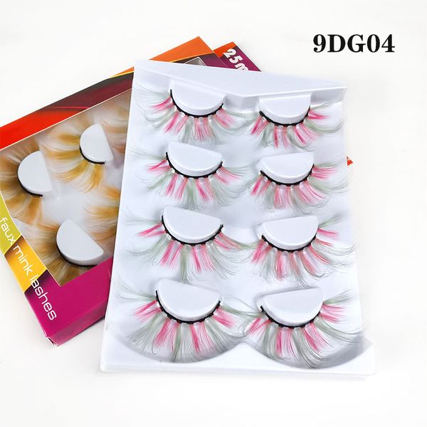 Pares Super Long 25mm Faux Mink Colored Pestañas Rainbow Color Red Pink Lashes para Cosplay Halloween Cosmetic Party