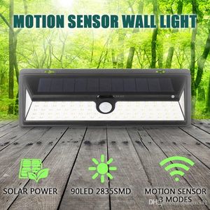 IP65 a prueba de agua 34/54/66/90 LED Lámparas solares Luz 2835 SMD Energía blanca Luces de jardín al aire libre PIR Sensor de movimiento Camino Lámpara de pared