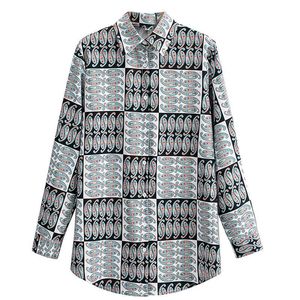 Paisley print checked patroon zomer lange mouw vrouwen casual blouses gebogen zoom vrouwelijke losse shirt plaid tops 210604