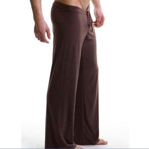 Pijama Hombre Lounge Pants Hombres Sleep Men's Casual Pantalones Soft Cómodos Bottoms Homewear Lacing Loose Solid Satin 201109