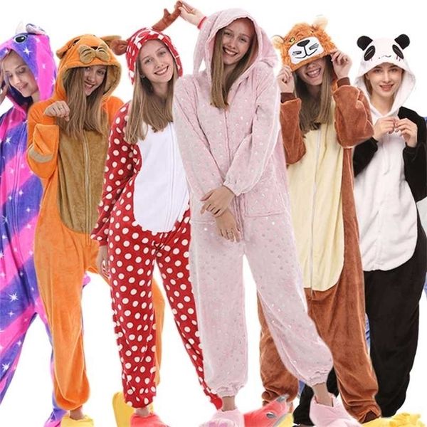 Pyjama Nuisette Adultes Animal Lapin Pyjamas Flanelle Point Chat Anime Onesie Unicornio Vêtements De Nuit Combinaison 211023