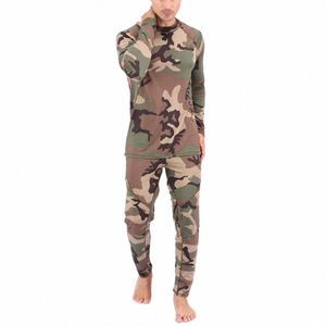 Pyjama Sets Mannen Camoue Print Lg Mouw Top Broek Outfit Winter Thermisch Ondergoed Set 54zS #