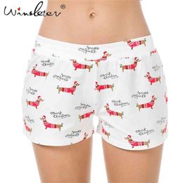 Pantalones cortos de pijama Pantalones cortos para dormir Algodón Dachshund de Navidad con letras de sombrero de Santa Cintura elástica linda Pijama de S-XXL suelto B7N001 210421