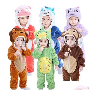 Pyjamas 0 4Y Kigurumi Enfants Zipper Lion Dinosaure Singe Cosplay Costume Hiver Flanelle Enfant Garçon Pyjama Bébé Fille Onesie 230627 Dro Dhn46