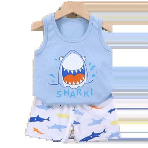 Pyjama's 1-6-jarige kinderjongens en meisjes cartoon haaien pyjama vest+shorts 2-delige zomer katoen casual track pak set wx5.21