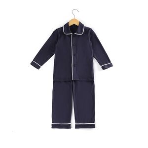 Pyjama's 100% katoenen marine Solid Boys 'en Girls' Pyjama's Button Home Matching Children's Christmas Ruffled Children's Pyjama's 230331