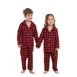 Pyjama's 2-delige katoenen pyjama set kinderen jongensmeisjes plaid patroon kerstloungewear kinderen katoen pyjama's set plaid t240509