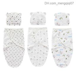 Pyjamas Ensemble 2 pièces de couvertures d'emballage pour bébé nouveau-né et casquettes Sac de couchage d'été Cotton Baby Swad Codes de couchage Sacs 0-3 mois Z230811