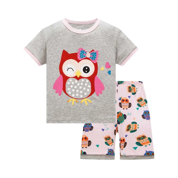 Pajamas 2021 Summer Girls Pyjama ensemble Pyjamas pour enfants à manches courtes 100% coton pour enfants Pyjamas Carton jaune Night Lightl2405