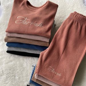 Pyjama 2023 personnalisé enfant en bas âge enfants côtelé tricot solide coton hiver salon garçon fille décontracté pyjamas enfants vêtements de nuit chauds 230731