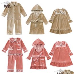 Pyjama's 2023 Stijl Kerst Kinderen Baby Jongens Meisjes Knop Veet Pyjama Familie Bijpassende Festival Pjs Kinderen Vesten Met Capuchon Drop Del Dh15J