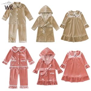 Pyjamas 2023 Style Noël Enfants Bébé Garçons Filles Bouton Velours Pyjama Famille Assorti Festival Pjs Enfants Cardigans À Capuchon Manteaux 231123