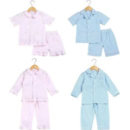 Pajamas 2024 SEERSUCKER 100% coton pur couture pour enfants pyjama ensemble pyjamas d'été décontracté pour les jeunes enfants pyjamas garçons bébé vêtements 2405