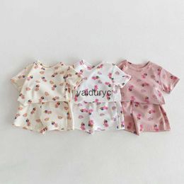 Pajamas 2024 Summer Baby Pajama Traje Waffle Girls Sleeper Wear Sithler Girls Sleep Sets H240429