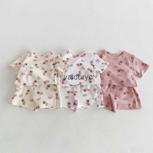Pyjama's 2024 Zomer Baby Pyjama Suit Wafle Girls Sleeper Wear Toddler Girls Sleep Sets H240429