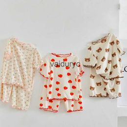 Pyjama's 2024 Zomer Baby Sleep Wear Cool Baby Boys Pyjama Set Floral Sleeping Set Indoor Baby Pajama H240426