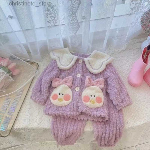 Pyjamas 2 pièces hiver nouveau chaud enfants vêtements de couchage pyjama costume en peluche ensemble de sous-vêtements vêtements doux garçons filles mignon dessin animé maison costume 2-7Y