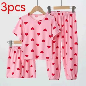 Pyjama 3-delige set voor meisjes zomer liefde korte mouwen shorts 3-delige set voor meisjes wara comfortabel dunne airconditioned pyjama set wx5.21