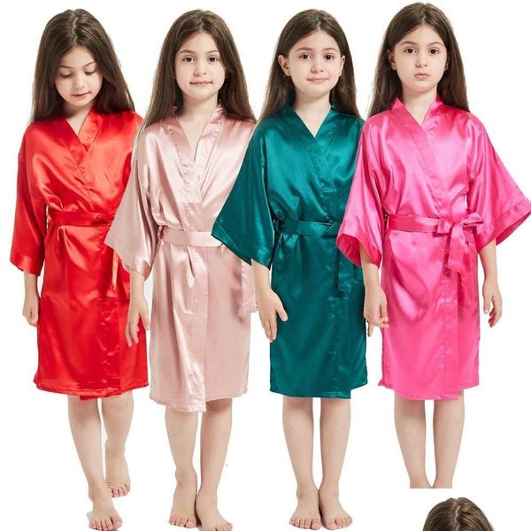 Pyjamas 313Y Garçon Fille Peignoir Rose Satin Soie Enfants Robes D'été Vêtements De Nuit Pour Enfants Kimono Serviette De Bain Robe De Mariage Spa Party Birthd Dhb7J