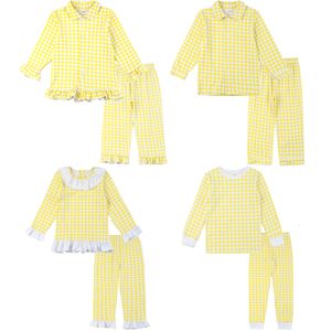 Pyjamas 95% coton garçons et filles deux pièces ensemble long citron volant à carreaux enfants vêtements pyjamas de Pâques 230222