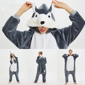 Pyjama's Volwassenen Dieren Eenhoorn Pyjama's Kigurumi Wolf Cartoon Onesie Kinderen Nachtkleding Homewear Nachtjapon Wolf Panda Anime Deken Overalls 231114