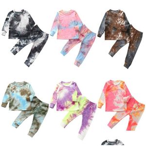 Pyjamas Automne Enfant Bébé Garçons Côtelé Tricoté Tie Dye Pyjamas Ensembles À Manches Longues T-shirt Pantalon Pantalon Filles Vêtements De Nuit Pyj Dhjki