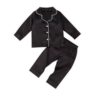Pyjamas Baby Boy Black Satin Silk Pyjama Sets Sleepwear Lange mouw Topbroek 1-7y Toddler Kinderen Kinderen Zomer Herfst Casual Nightshirt 230509