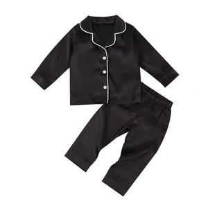 Pyjamas bébé garçon noir Satin soie pyjama ensembles vêtements de nuit à manches longues haut pantalon 17Y enfant en bas âge enfants été automne chemise de nuit décontractée 231010