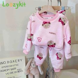 Pijamas Baby Boy Girl Ropa Pijamas Conjunto Grueso Franela Fleece Niño Niño Cálido Dibujos animados Ropa de dormir Niños Traje de casa Otoño Invierno 231207