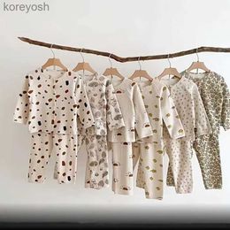 Pijamas Conjunto de pijamas para bebés Ropa de descanso Ropa de dormir para niños Manga larga Niño niña Oblea de algodón transpirable Ropa para niños superior e inferior L231109