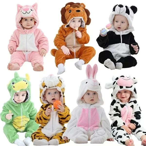 Pyjamas bébé barboteuses hiver Costume flanelle pour fille garçon enfant en bas âge vêtements pour bébés enfants ensemble animaux Panda tigre Lion licorne Ropa Bebe 231128