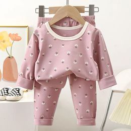 Pyjama Baby Set Nachtkleding Kinderen Lange Mouw Jongen Meisje Bloem Katoenen Top en Broek Sets Kinderpyjama Lycra Kleding 231212