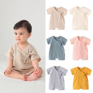 Pyjama Baby Zomerkleding Meisjes Romper Bodysuits For Kids Borns Sleepwear Crinkle Gauze Cotton Monk PyjamaS Solid Muslin One-Pieces 230511