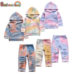 Pyjama geboren Baby Boy Girl Kleding Set Herfst Mode Tie Dye Lange Mouw Hoodie Sweatshirt Tops Broek Baby Peuter Kleding Outfit 231122