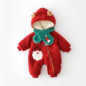 Pyjama né bébé garçons filles Costume de Noël hiver barboteuse combinaison écharpe 2 pièces ensemble de vêtements enfant chaud épais body pour bébé 231123