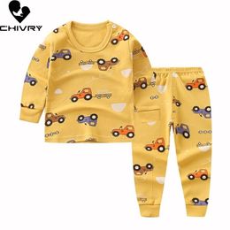Pyjama's geboren kinderen jongens meisjes pyjama sets cartoon casual lange mouw schattige t -shirt tops met broek peuter baby herfst slaapkleding 220909