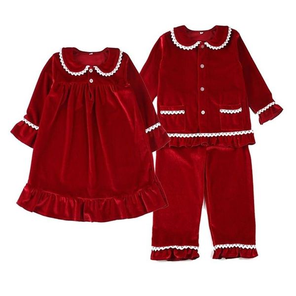 Pijamas Boutique Moda Veet Tela Niño Dormir Traje Navidad Bebé Pijamas Set Lace Girls Ropa de dormir 210913 Entrega de gotas Niños Mate DHL5D