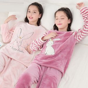 Pyjamas jongensmeisjes set flanel fleece warme catoon slaapkleding tiener pak winter herfst lente 6 8 10 12 14y pyjama's kinderen 220922